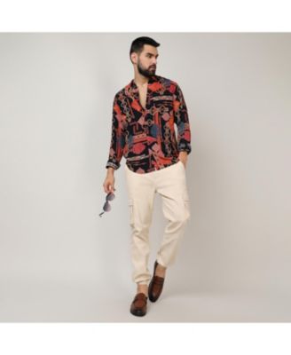 Men's Crimson Red & Navy Blue Artistic Block Shirt