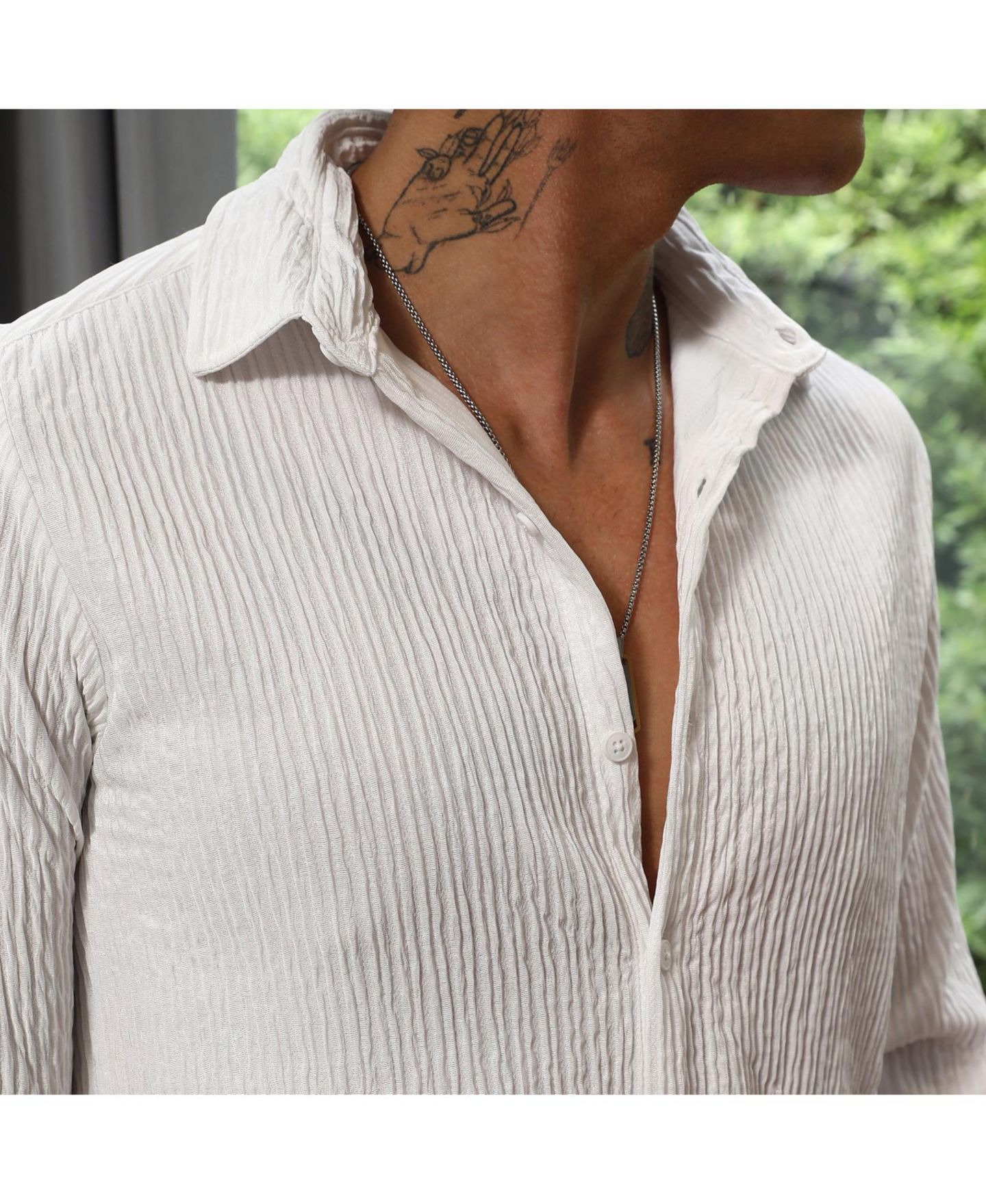Мужская рубашка Cahoot Campus Sutra Powder White Solid Creased, цвет: Белый — фото 4