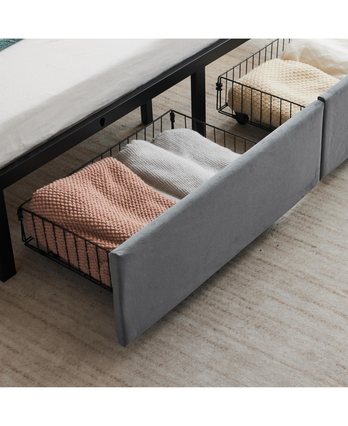 Slickblue Full Size Velvet Upholstered Platform Bed with Storage Drawers for Elegant Bedroom Organization