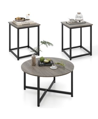 Round Nesting Table Set of 3 Coffee Table w/ 2 End Tables Sturdy Metal Frame