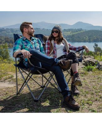 Portable Folding Outdoor Double Camping Lawn Beach Chair, Navy/Tan