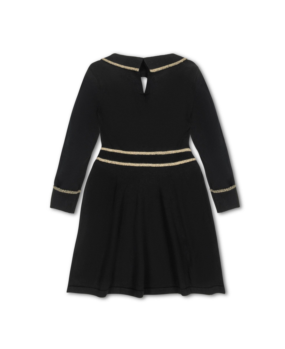 Hope & Henry Baby Girls Organic Long Sleeve Ruffle Collar Sweater Dress - Black with gold
