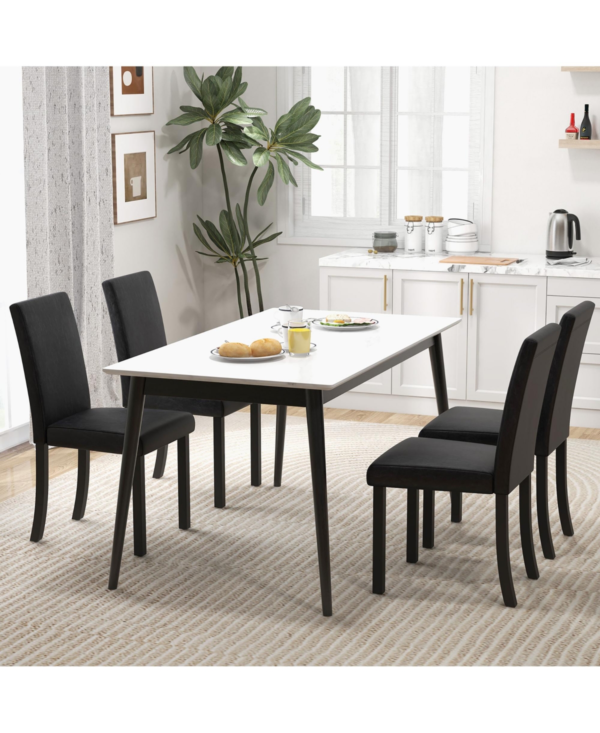 Gymax Dining Chair Set of 4 w/ Acacia Wood Frame & Rubber Wood Legs Padded Backrest Brown