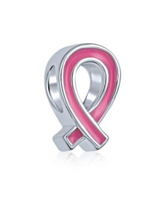 SET OF 3 Pink Ribbon Breast Cancer Survivor Charm Bead - Sterling Silver Jewelry