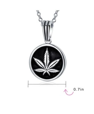 Retro Hemp Fimble Pot Cannabis Marijuana Leaf Medallion Round Pendant Necklace Oxidized Sterling Silver With Chain