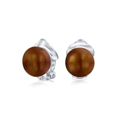 Button Style Freshwater Cultured Pearl Clip On Ball Stud Earrings Sterling Silver Non Pierced Ears More Colors