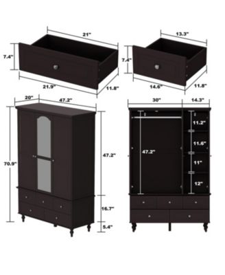 Brown Paint Big Wardrobe Armoires With Mirror,Drawers,Shelves