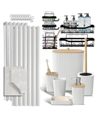 27 Piece Complete Bathroom, Vanity & Shower Accessories Set - Grey