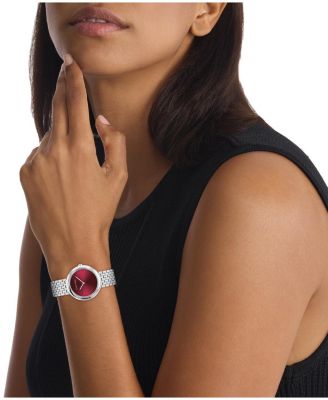 Women Twisted Bezel Silver Stainless Steel Bracelet Watch 34mm