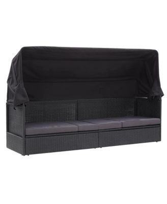 Sun Lounger Black PE rattan Outdoor Sofa Rectangular
