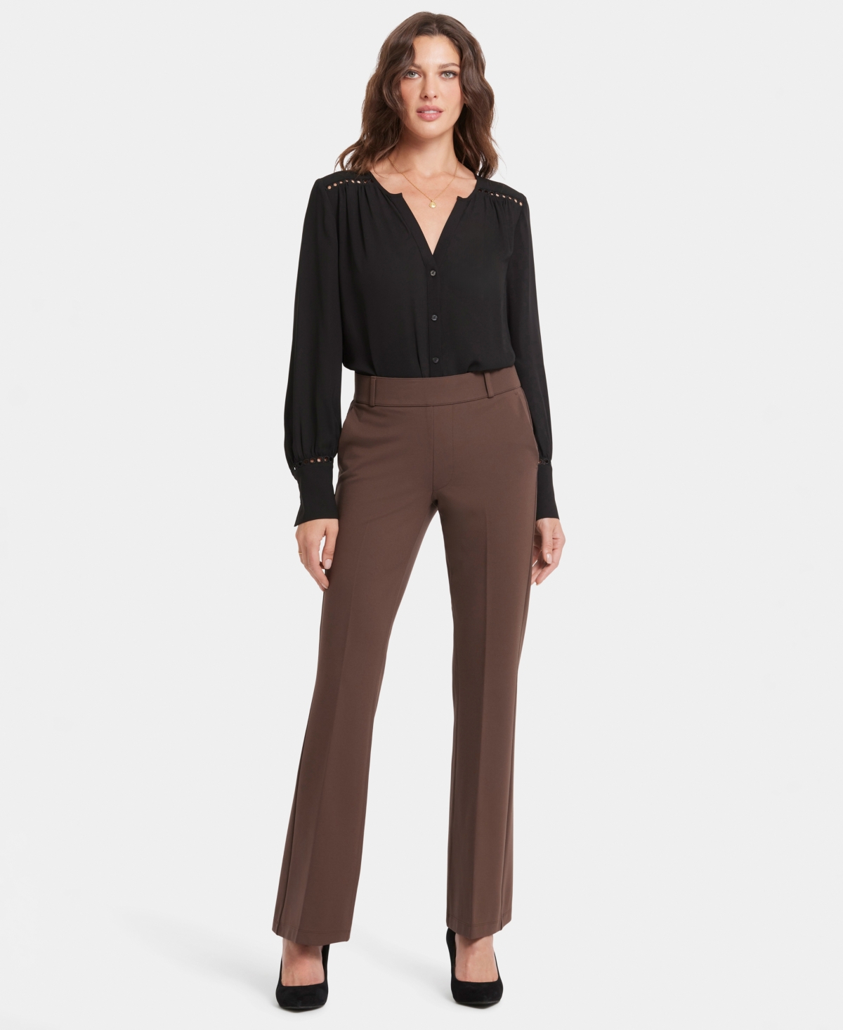 Women's Pull On Flared Pants - Coffee Bean