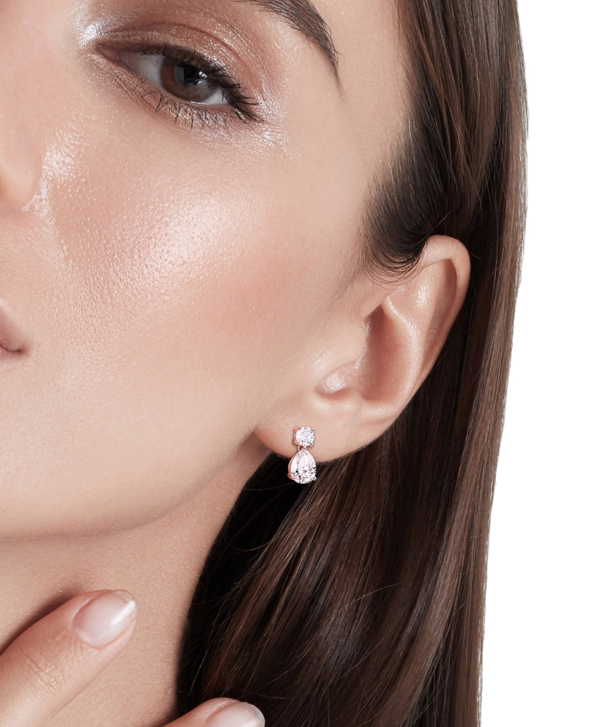 Macy's Moissanite Pear & Round Drop Earrings (5 Ct. T.w.) In Sterling Silver In Sterling Silver Moissanite