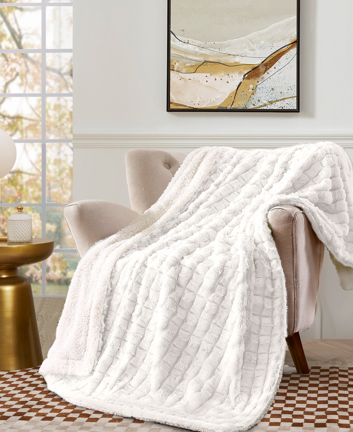 Royal Luxe Reversible Micromink To Faux-sherpa Tie-dye Throw, 50" X 60", Exclusively At Macy's In White