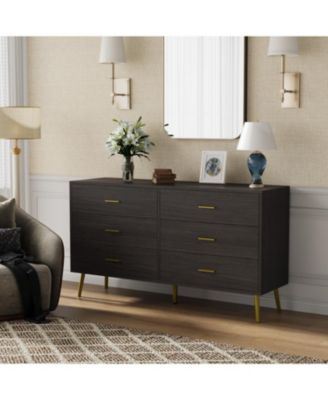 Black Wood Dresser Chest of Drawer With 6 Drawers
