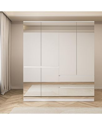 White High Gloss Mirrored Doors Big Wardrobe Combo Armoires