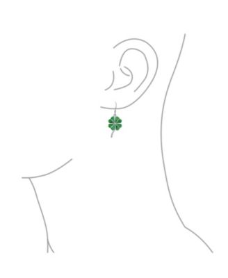 Green Enamel Shamrock Lucky Four Leaf Clover Irish Celtic Dangling Earrings .925 Sterling Silver Fish Wire