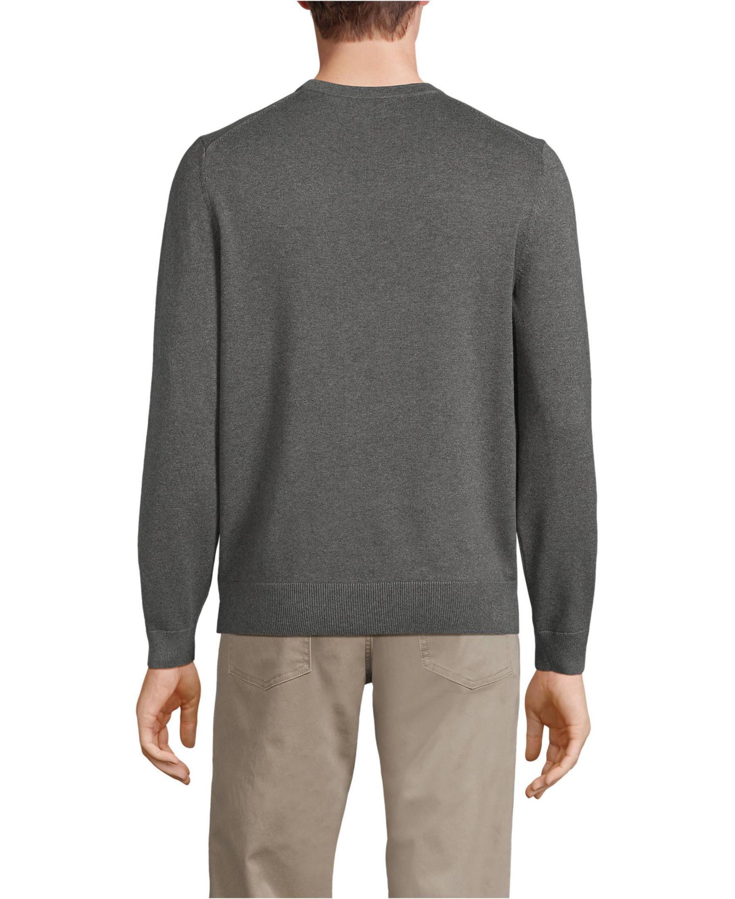 Мужской свитер Lands' End Fine Gauge Cotton Crew Neck, цвет: Угольный меланжевый — фото 2