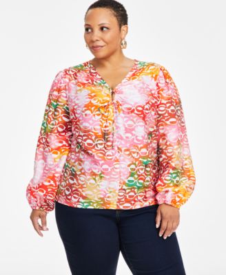 I.N.C. International Concepts - Plus Size Long-Sleeve Keyhole Blouse