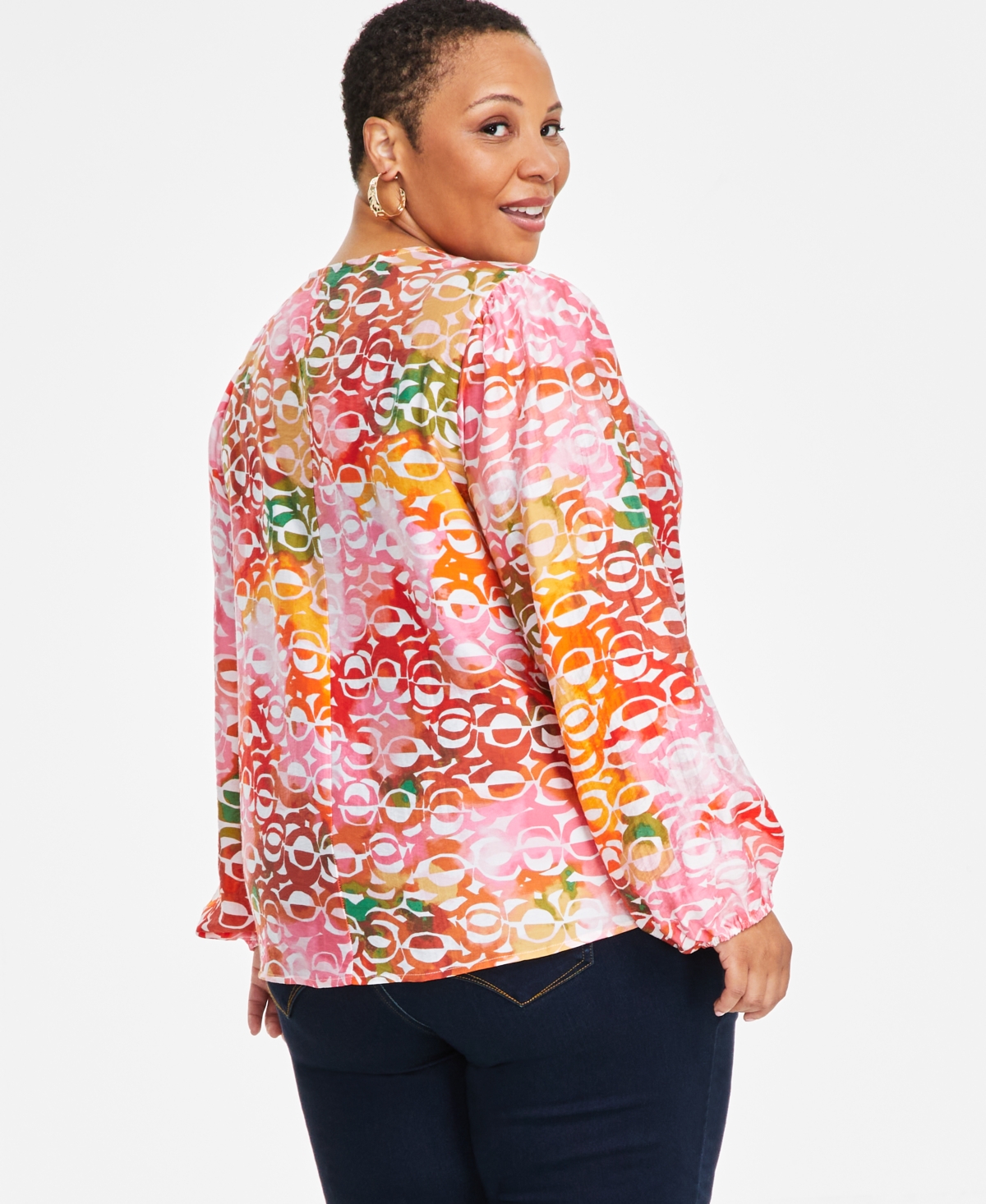 I.n.c. International Concepts Plus Size Long-Sleeve Keyhole Blouse, Exclusively at Macy's