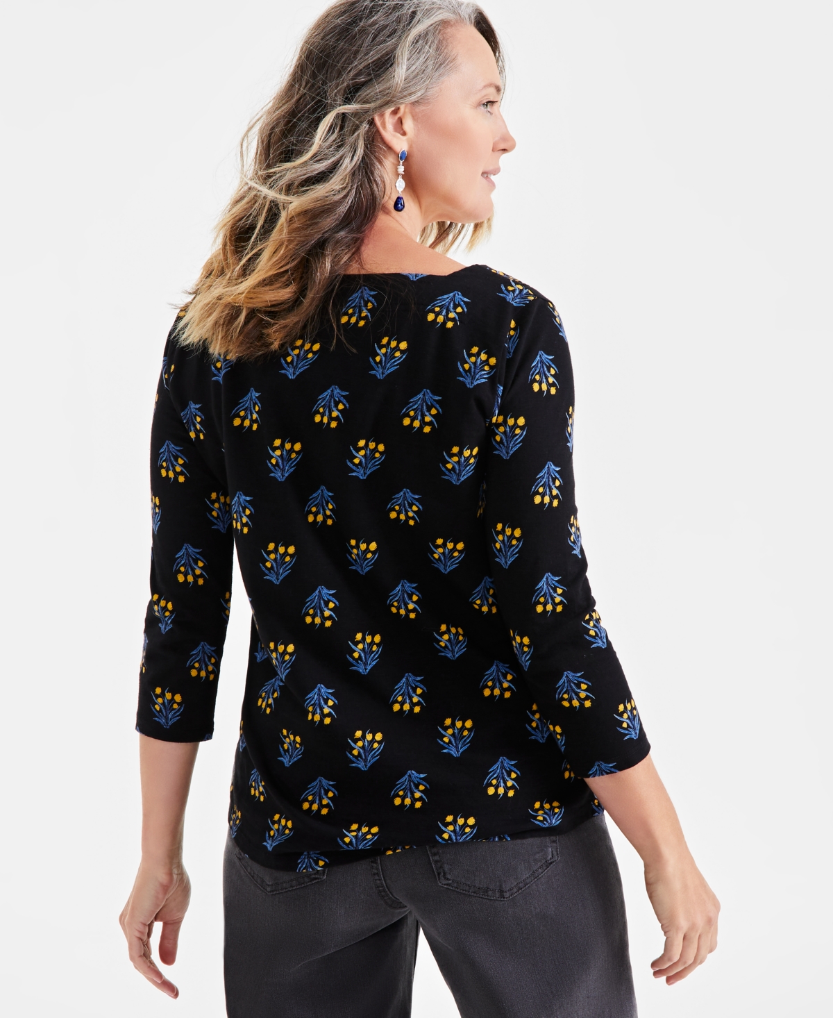 Style & Co Women's Cotton Printed Square-Neck Top, Created for Macy's