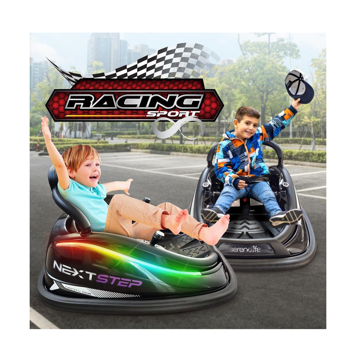 SereneLife 360° Spinning Kids Bumper Car with Remote Control, Led Lights, and 2 Driving Modes (Pink)