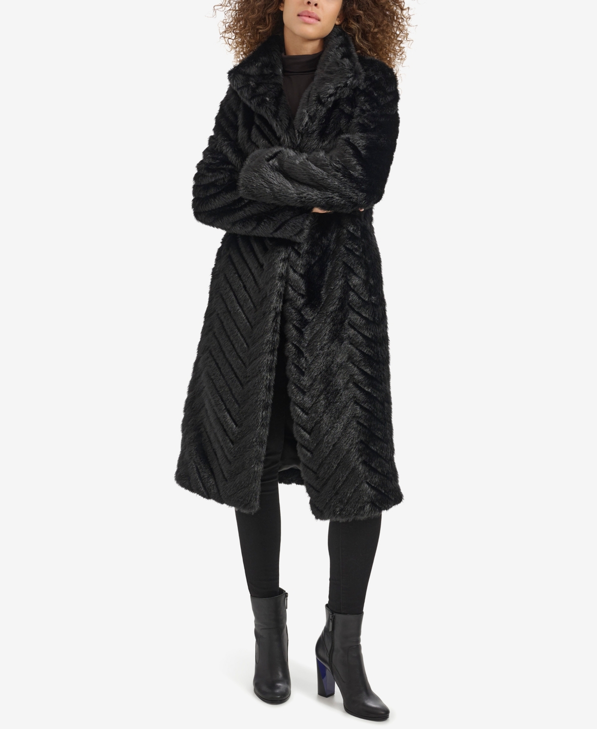 Kenneth Cole Women's Long Belted Faux Fur Coat