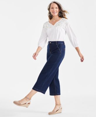 Petite High-Rise Wide-Leg Cropped Jeans, Exclusively at Macy's