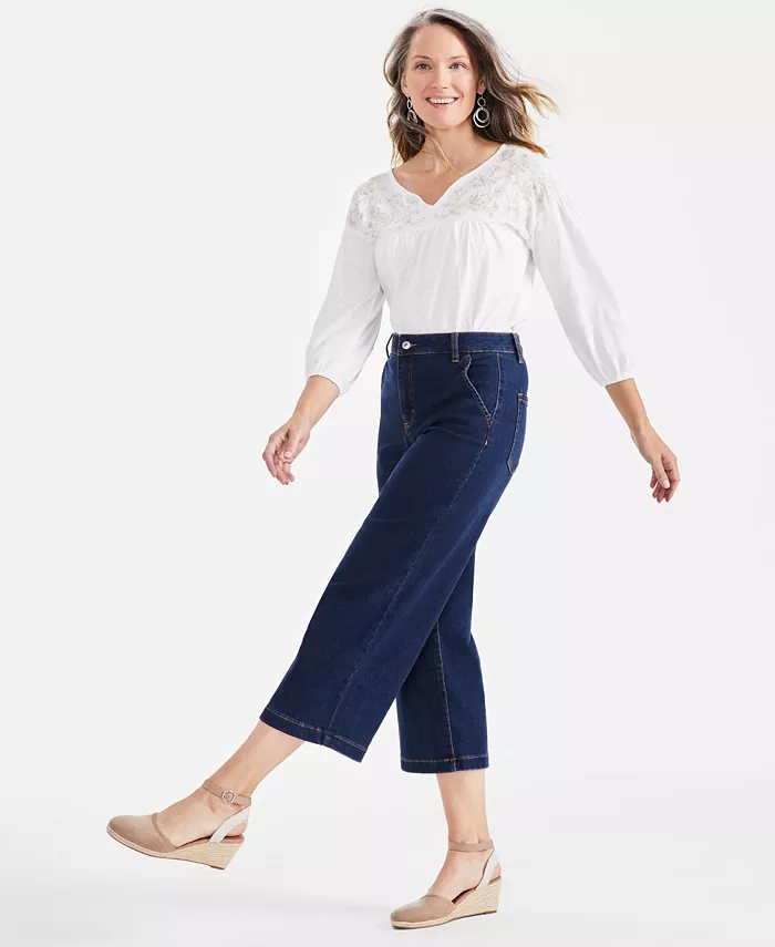 Petite High-Rise Wide-Leg Cropped Jeans - thumbnail 3