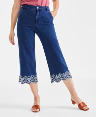 Women's High-Rise Embroidered-Cuff Crop Jeans, Exclusively at Macy's 