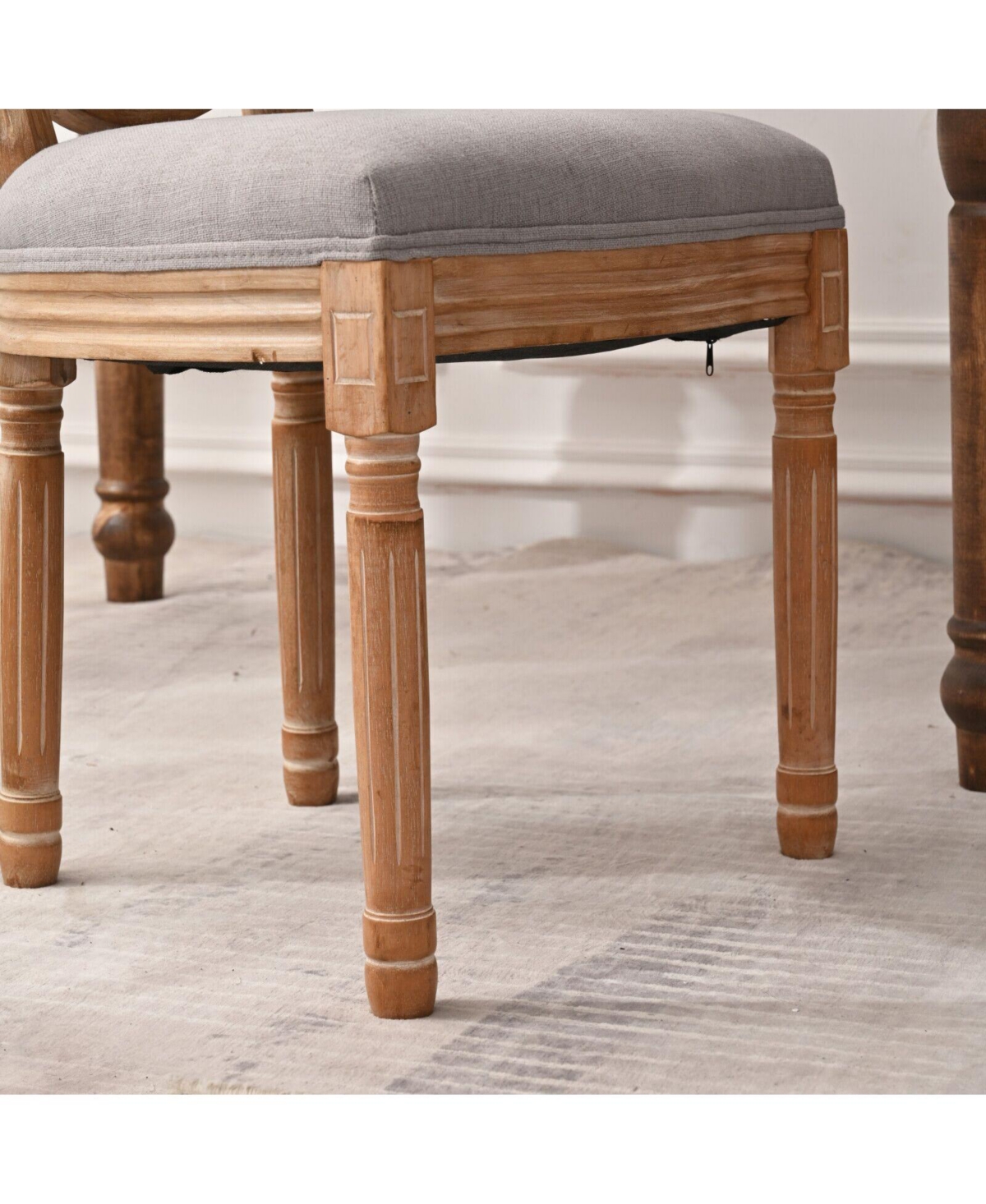 Slickblue French Country Dining Chairs with Round Back Set of 2, Upholstered, Solid Wood Legs, Side Chairs for Living Room, Wedding Event-- Grey