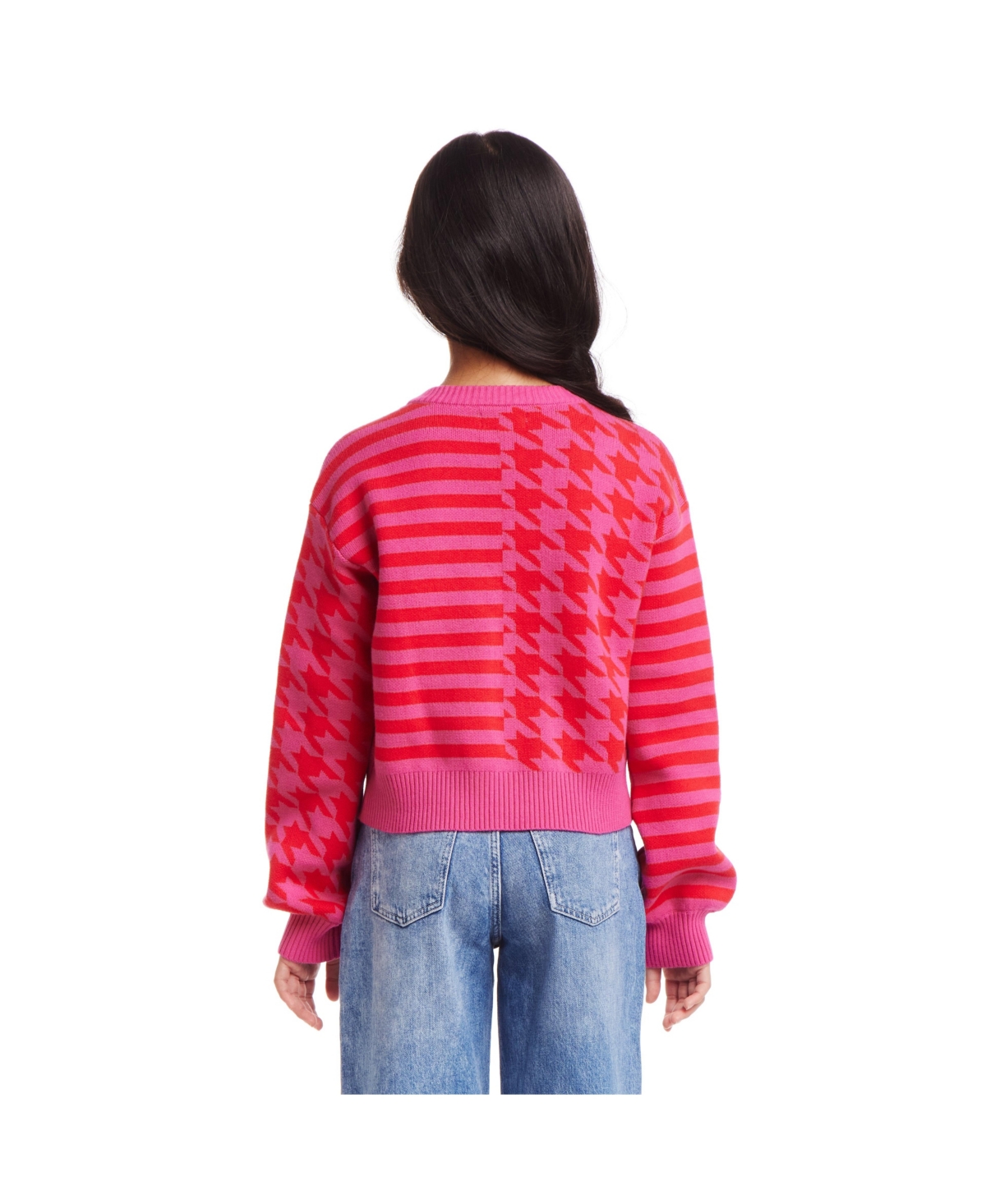Andy & Evan Big Girls Pink Houndstooth Cardigan Sweater
