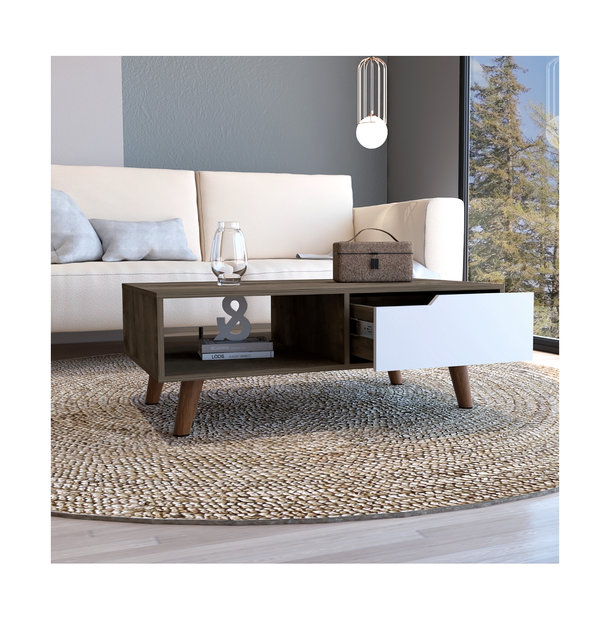 Depot E-Shop Kobe Coffee Table 2.0 , One Open Shelf, One Drawer -white