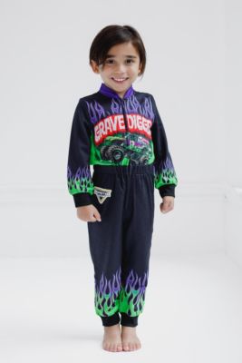 Boys Grave Digger French Terry Racing Zip Up Coverall to