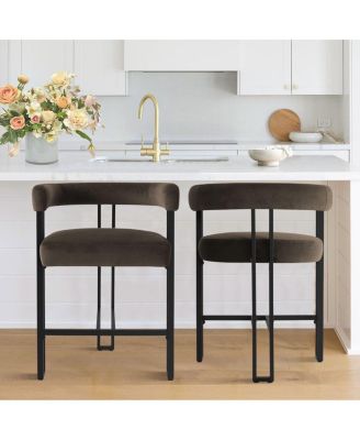 Velvet Counter Stool,Boasting Curved Frame Armrest Velvet Counter Stool with Three Legs(1PK)-Maison Boucle