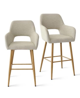  Set of 2  Linen Armrest Counter Height Stools - Back for Kitchen Island
