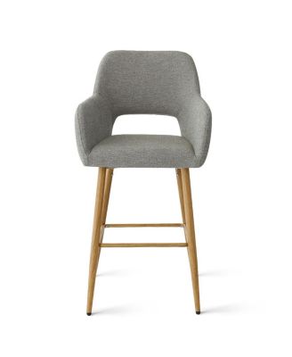  Set of 2  Linen Armrest Counter Height Stools - Back for Kitchen Island