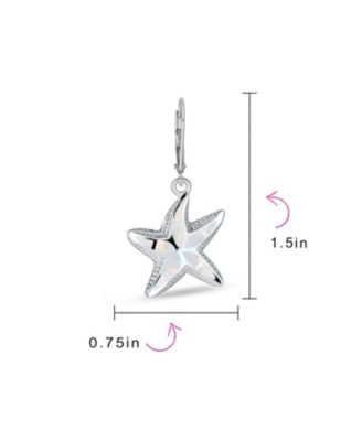 Iridescent Created Opal Inlay Nautical Vacation Honeymoon Ocean Marine Life Starfish Dangle Drop Lever back Earrings Sterling Silver