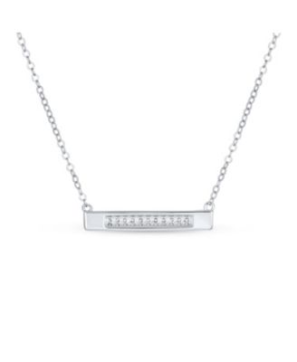 Simple Modern Cubic Zirconia Horizontal Pave CZ Round Bar Sideways Pendant Necklace .925 Sterling Silver