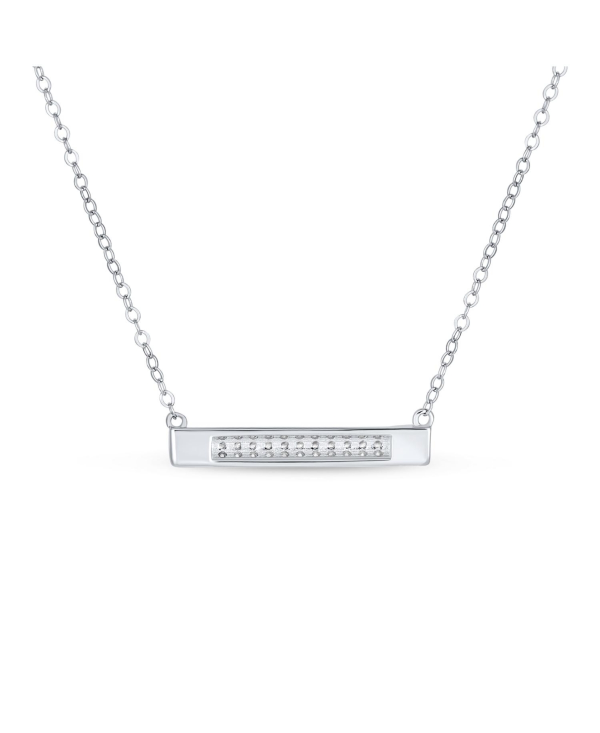 Bling Jewelry Simple Modern Cubic Zirconia Horizontal Pave Cz Round Bar Sideways Pendant Necklace For Women .925 Sterling Silver