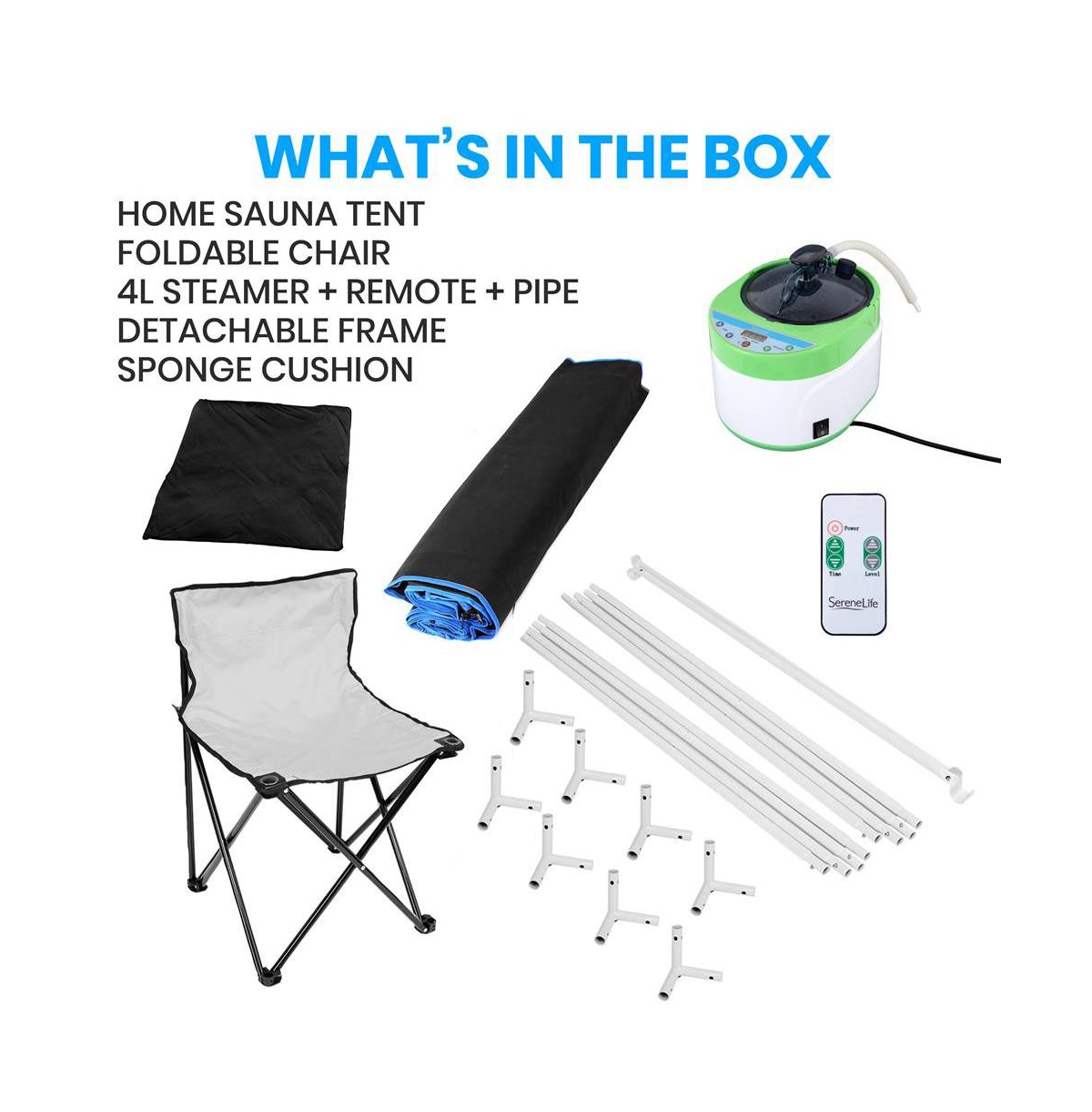 SereneLife Portable Steam Home Sauna With Foldable Chair and 4L Steamer