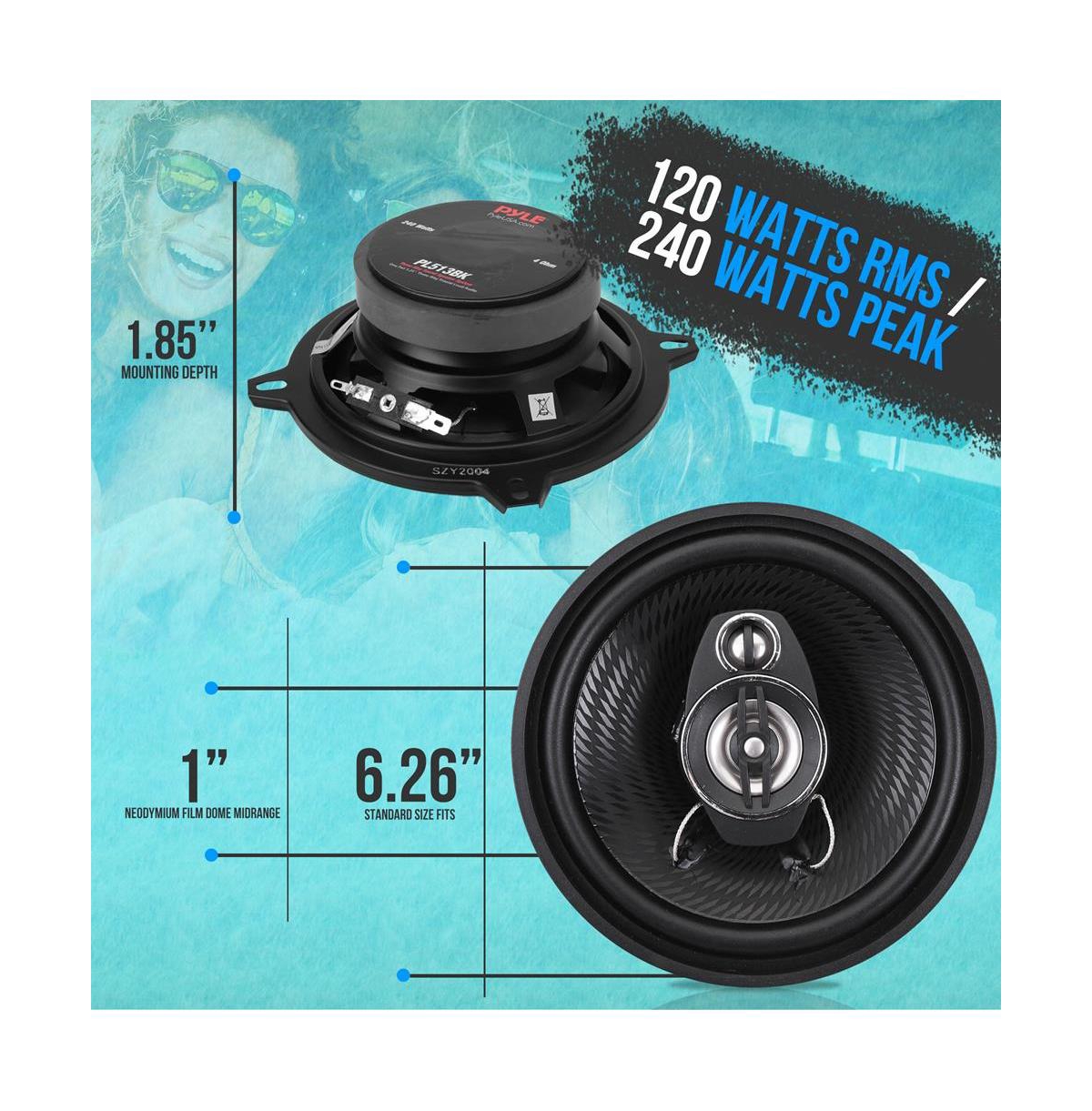 Pyle Three-Way Triaxial Speaker System, 240 Watt,- Black