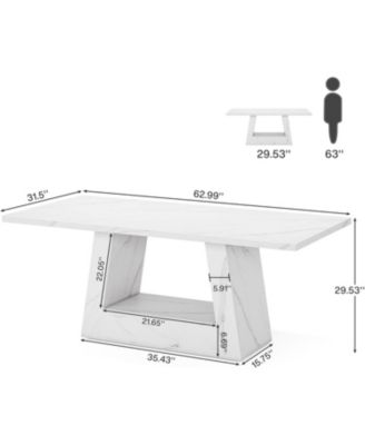 Modern Computer Desk, 63-Inch Large Office Desk, Simple Style Executive Desk Study Table with Sturdy Base, Wooden Faux Marble Writing Desk