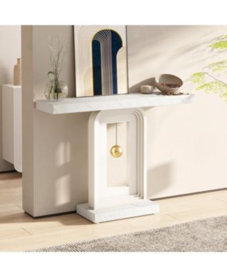 Modern Console Table, 40 Inches Narrow Sofa Entryway Table with Pendulum Shape Base, Contemporary Wood Accent Table for Living Room Hallway Entrance