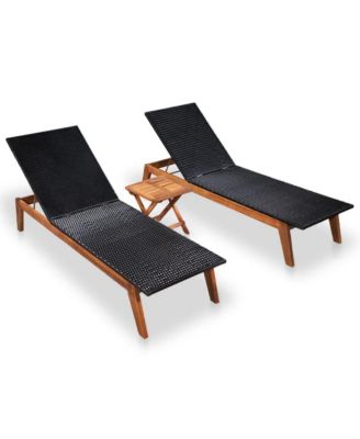Sun Loungers 2 pcs with Table Poly Rattan and Solid Acacia Wood
