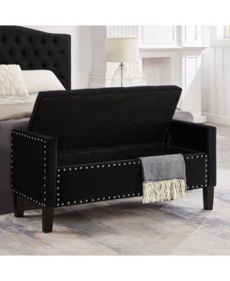 Upholstered Tufted Button Storage Bench with Nailhead Trim