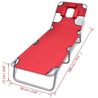 Sun Lounger Red Powder-coated steel frame, Polyester fabric Large
