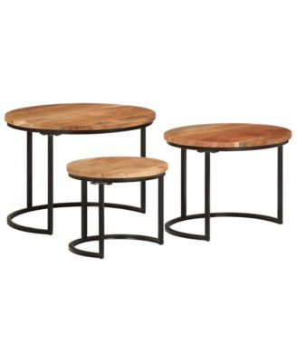 Nesting Table Set of 3 Natural wood and black