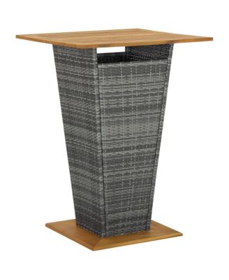 Bar Table Gray 31.5"x31.5"x43.3" Poly Rattan and Solid Acacia Wood