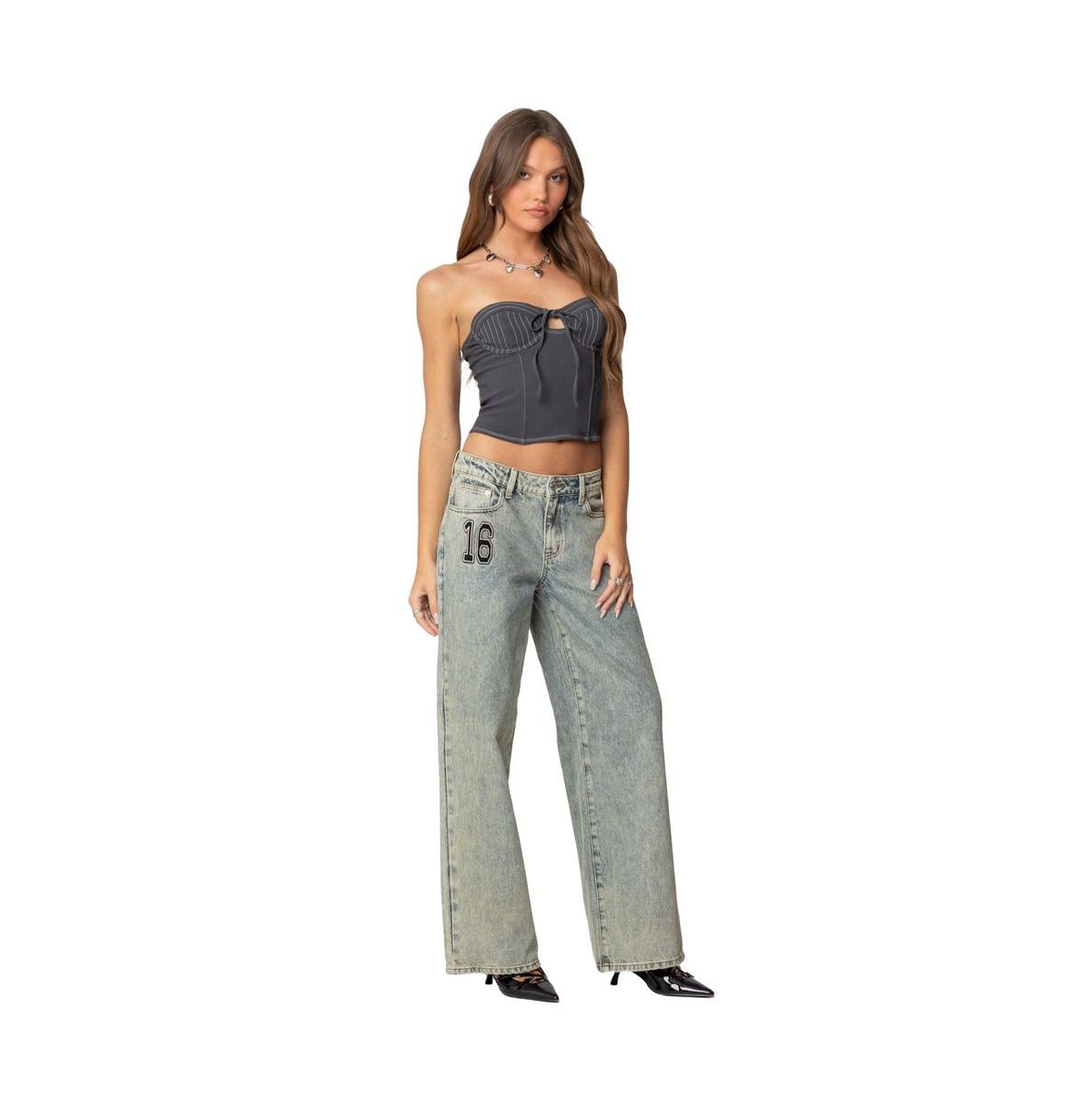 Edikted Women's 16 Vintage Acid Wash Jeans - Blue-washed