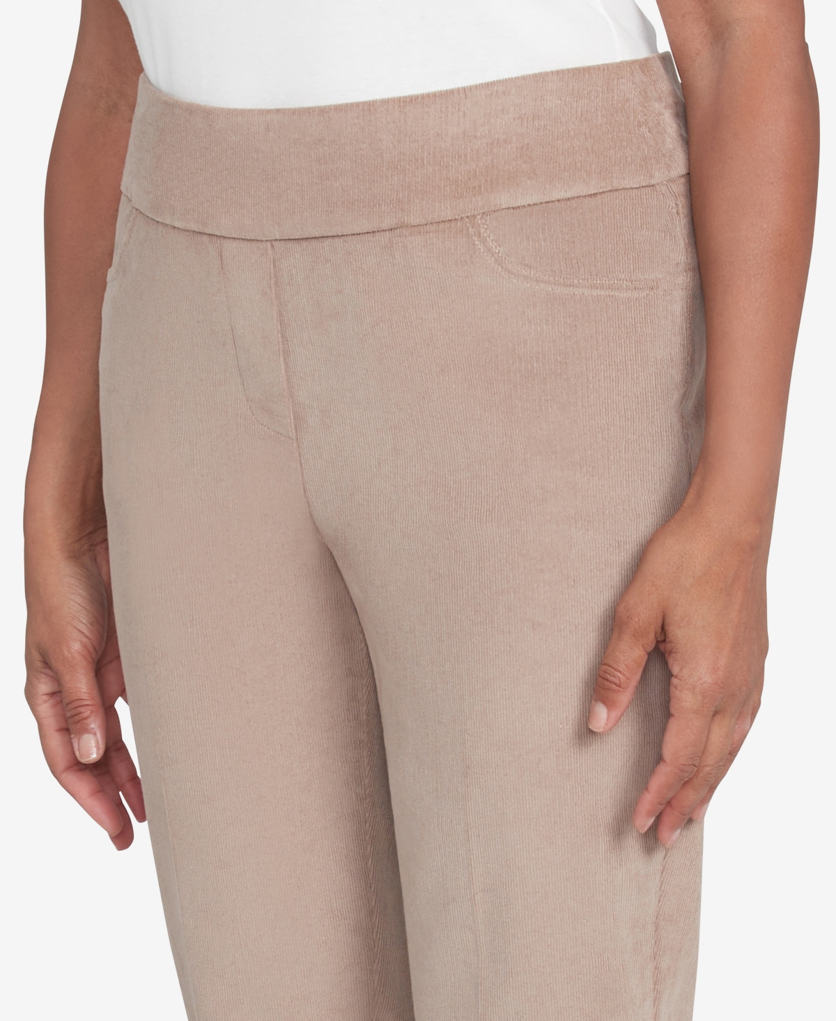 Alfred Dunner Petite Telluride Corduroy Elastic Waist Average Length Pleated Pants In Fawn